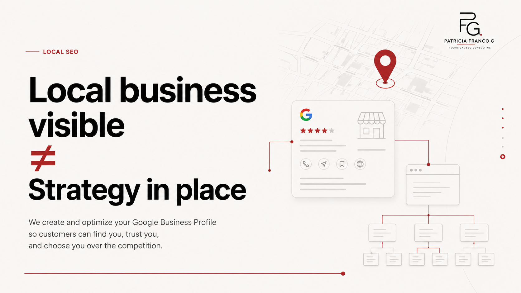 Local SEO strategy for showing up on Google when people search for services in a city.
